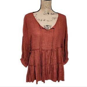 She +‎ Sky Burnt Orange Boho Peasant Blouse Size Medium New!